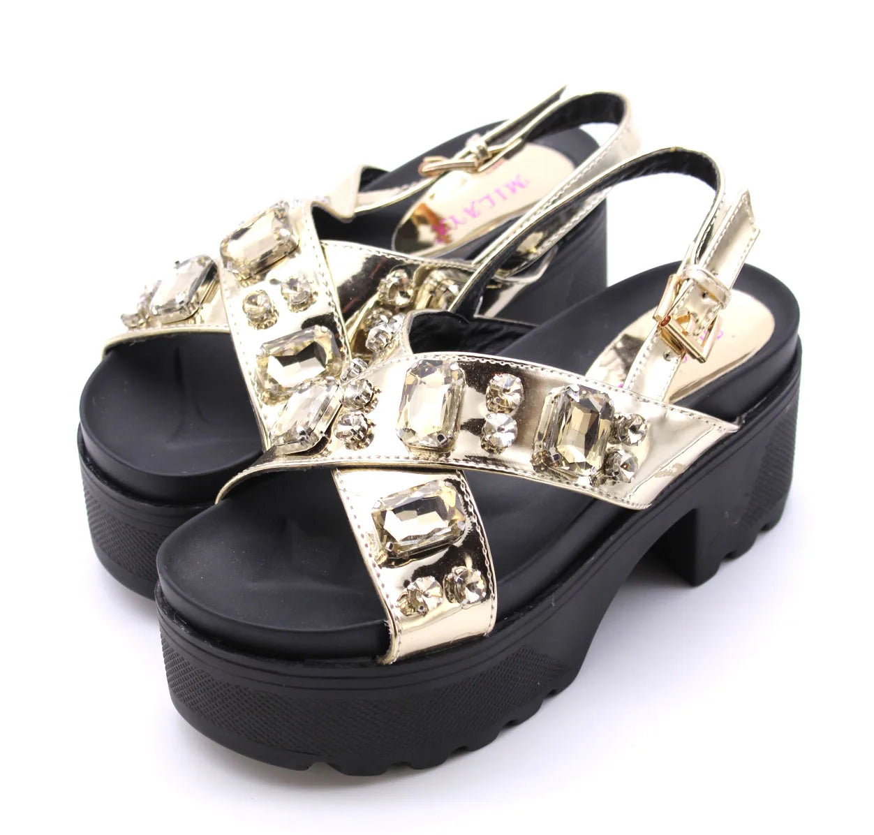 Platform Sandals with Crystal Embellishment