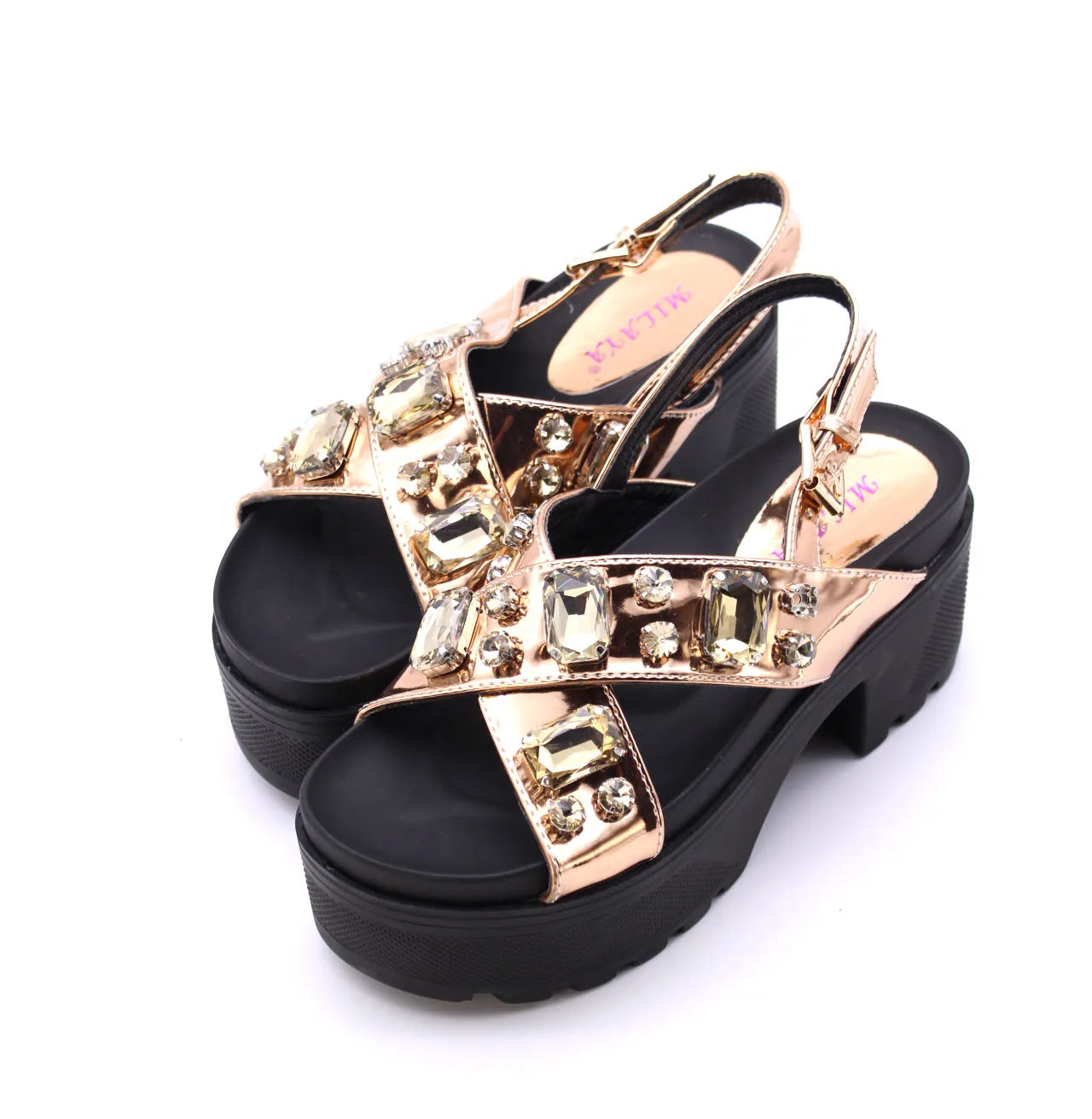 Platform Sandals with Crystal Embellishment