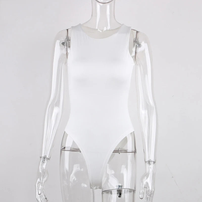 O Cuello Verano Body Sexy Sin Mangas Mujeres Hombro Cuerpo Tops Streetwear Blanco Monos Traje De Ropa Superior Catsuit Tamaño