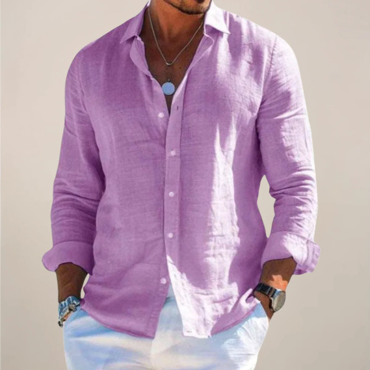 Diego | Camisa Verano Hombre Manga Larga Botones Cuello Clásico