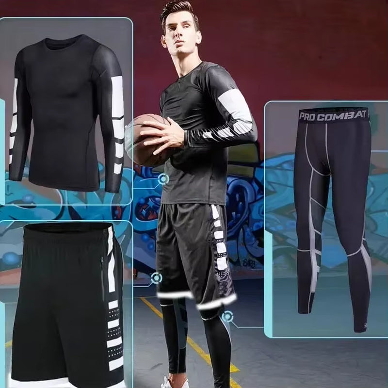 Conjunto Deportivo Para Hombre, Ropa Deportiva Para Correr, Entrenamiento, Fitness, Leggings De Compresión, Pantalones Deportivos Ajustados, Lycra