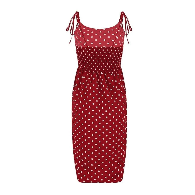 Vestido De Verano Sin Mangas Con Lunares, Plisado, Cintura Elástica, Cuello En V, 2020