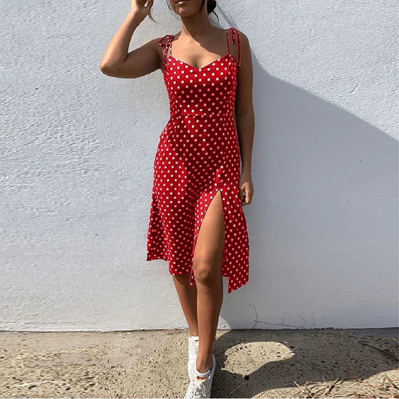 Vestido De Verano Sin Mangas Con Lunares, Plisado, Cintura Elástica, Cuello En V, 2020