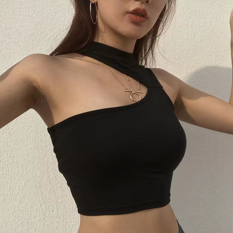 2024 Verano Sin Mangas Sexy Mujeres Niñas Verano Chaleco Crop Top Camisa Blusa Casual Slim Negro Tanques Caliente S M L