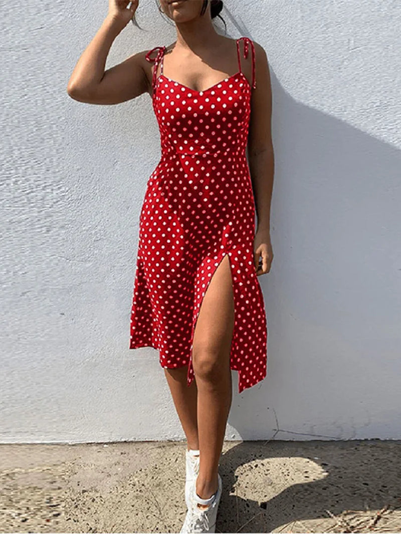Vestido De Verano Sin Mangas Con Lunares, Plisado, Cintura Elástica, Cuello En V, 2020
