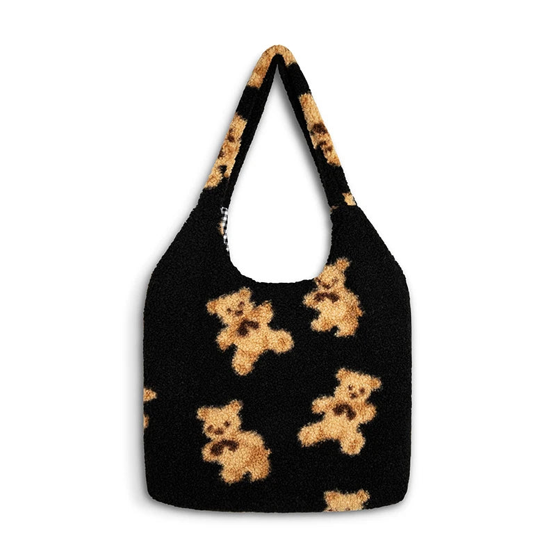 Bolso De Hombro De Felpa Para Mujer, Bolso De Mano De Tela Cálida, Bolso De Lona Suave, Bolsos De Compras De Gran Capacidad, Bolsos De Libros De Oso Lindo Para Damas