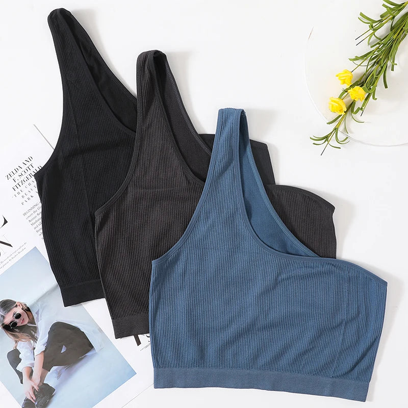 Camisetas Sin Mangas De Un Hombro Para Mujer, Ropa Interior Sin Costuras, Top Con Sujetador, Top Corto Femenino, Lencería Sexy, Ropa De Calle Acanalada, Camisola