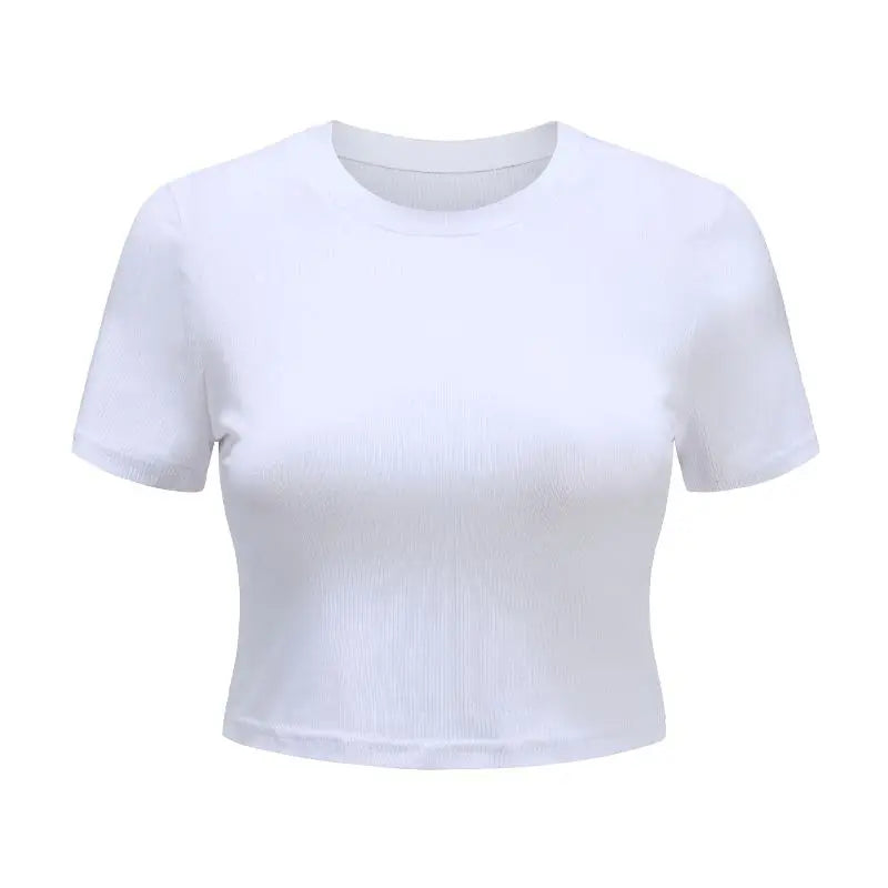 Top Corto De Punto Con Cuello Redondo Para Mujer, Camiseta Informal De Verano, Ropa De Calle Básica Sexy, Tops De Manga Corta Negros Acanalados